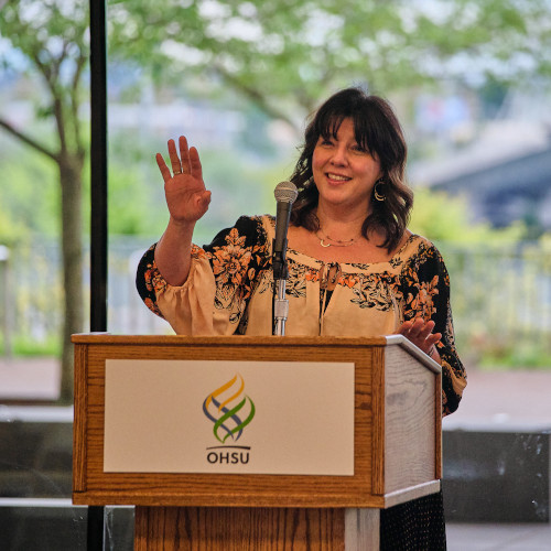 Social Justice Dean Dawn Richardson speaking at a social justice SPH event